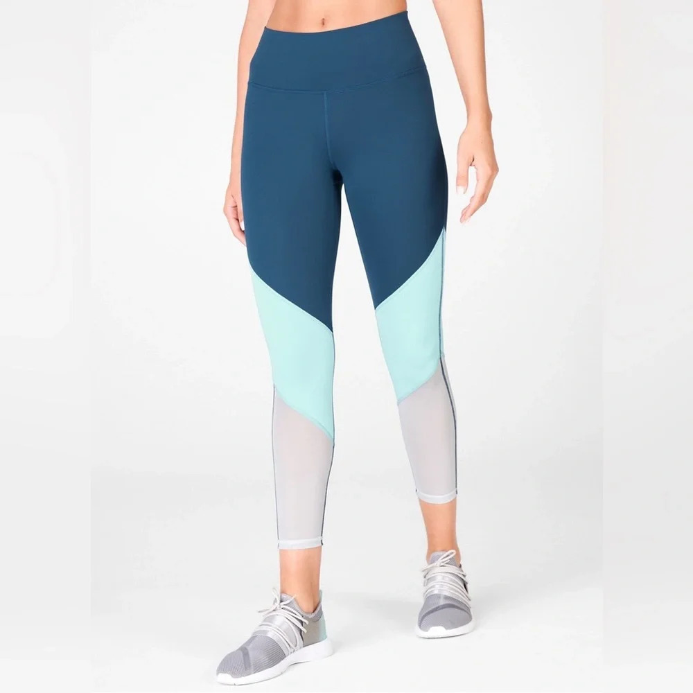 Fabletics Zone High Rise 7/8 PowerHold Leggings Blue Nova/Blue Bell Grey Stone